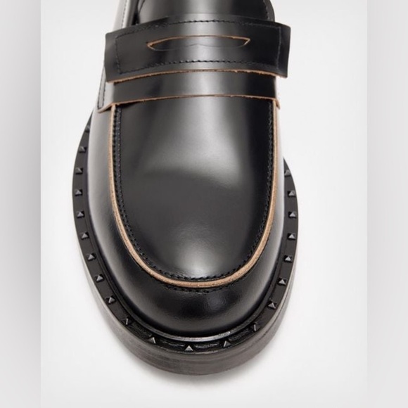 All Saints Dalias Leather Penny Loafers Studded Black Business Wedding Men Sz 13 - Picture 2 of 16